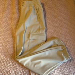 Cream faux leather joggers